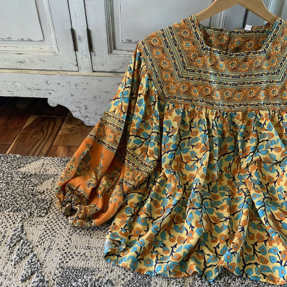 New Floral Country Cottage Core Folk Cotton Boho Top Blouse - Picture 4 of 8